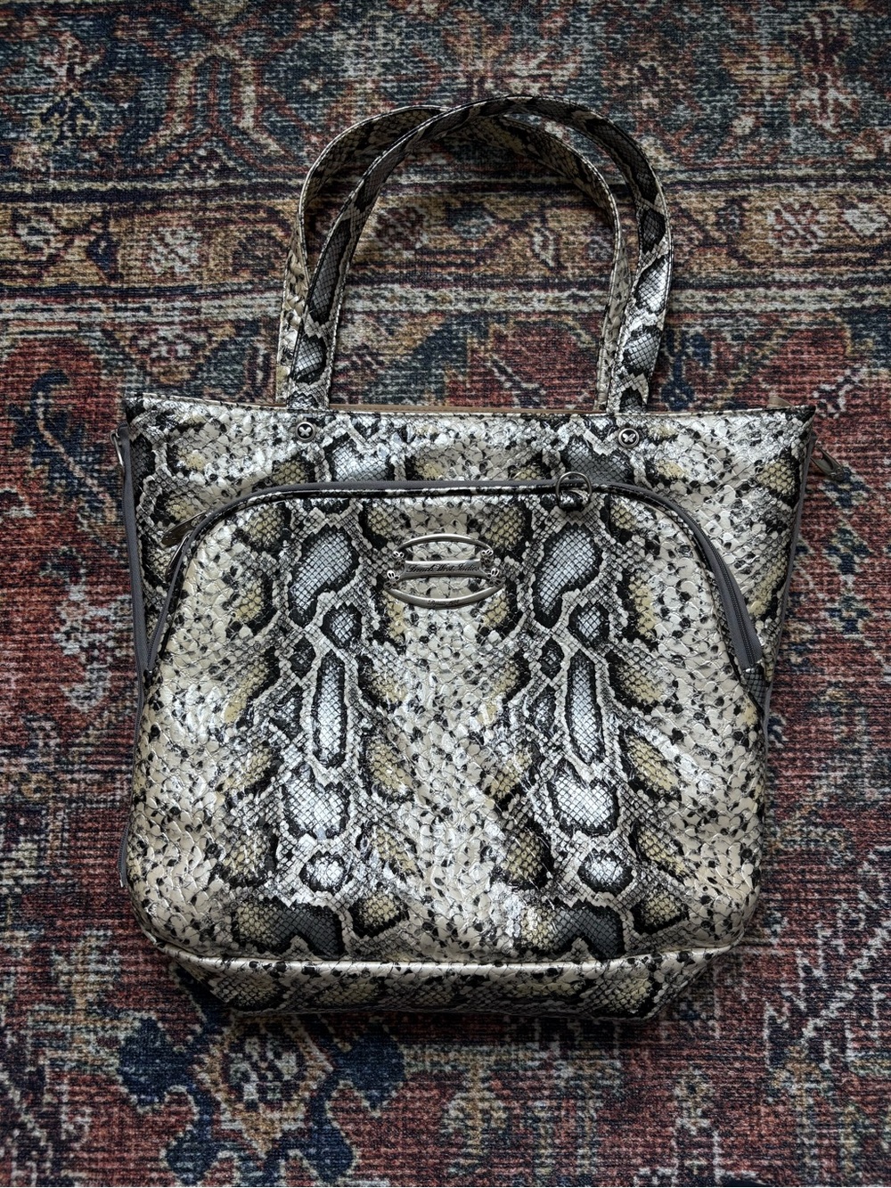 Snake-Print Tote Bag in Natural/Taupe
